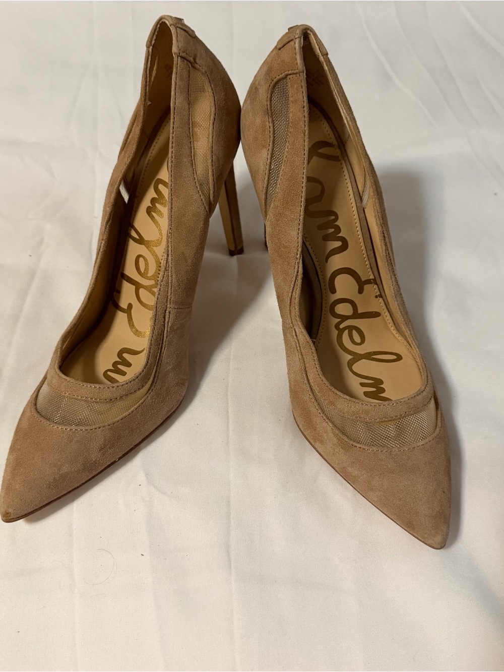 Sam Edelman Beige Suede Pointed-Toe Pumps